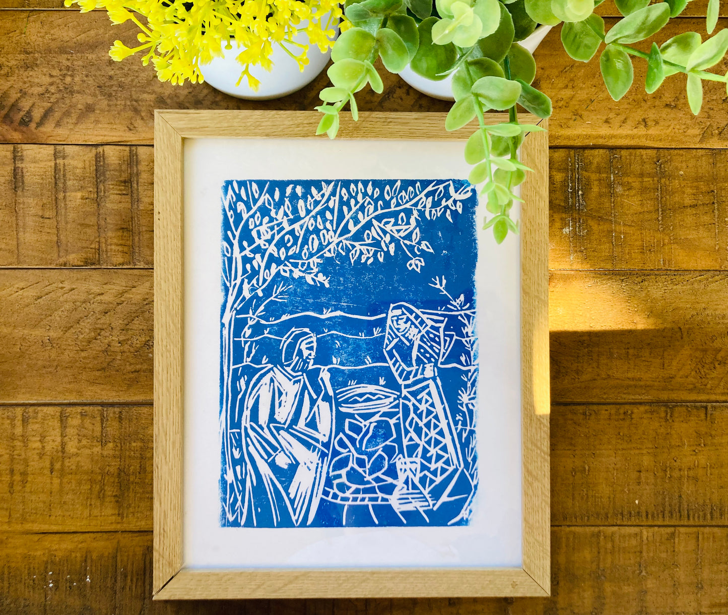 Woman at the Well block print