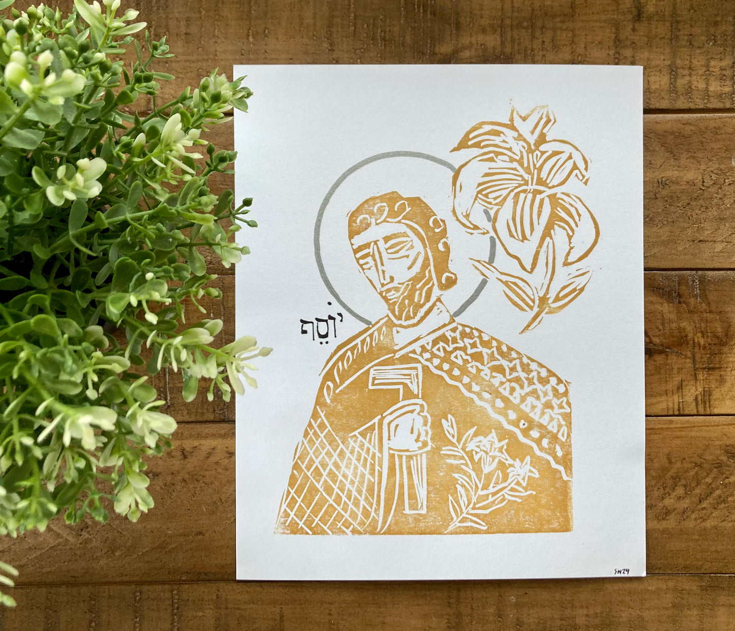 St.Joseph Golden linocut/block print
