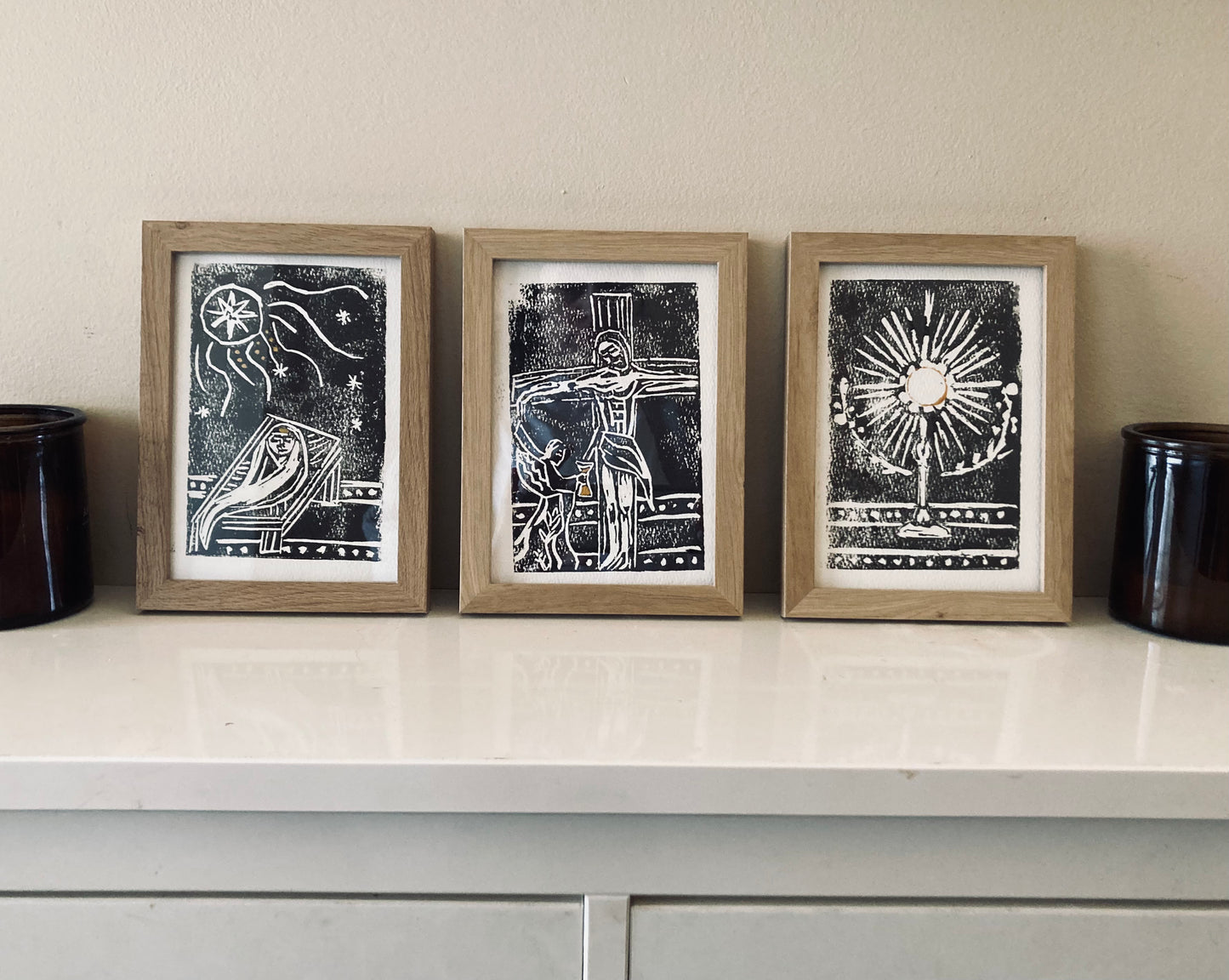 The Crib. The Cross. The Cup(Eucharist) block print collection