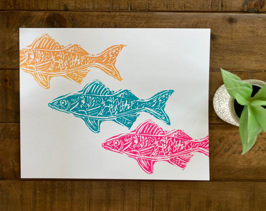 Walleye Swim Block Print