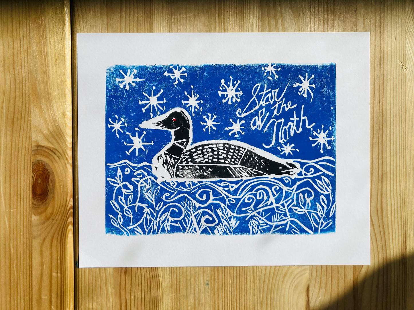 “Loon”ocut/block print Star of the North