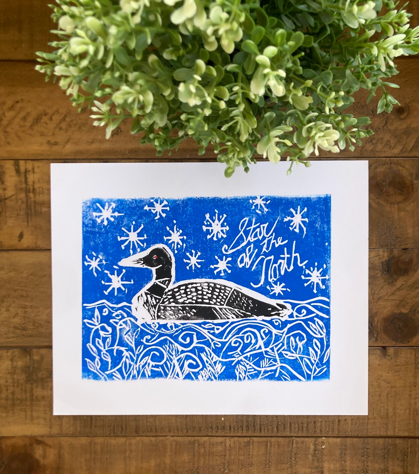 “Loon”ocut/block print Star of the North